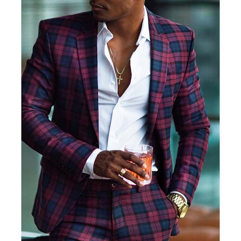 Spec we Mannen Mode Boutique Plaid Trouwjurk Pak drie-stuk Mannelijke Formele abiti Casual da lavoro (Jas + Vest + Broek)Cj001