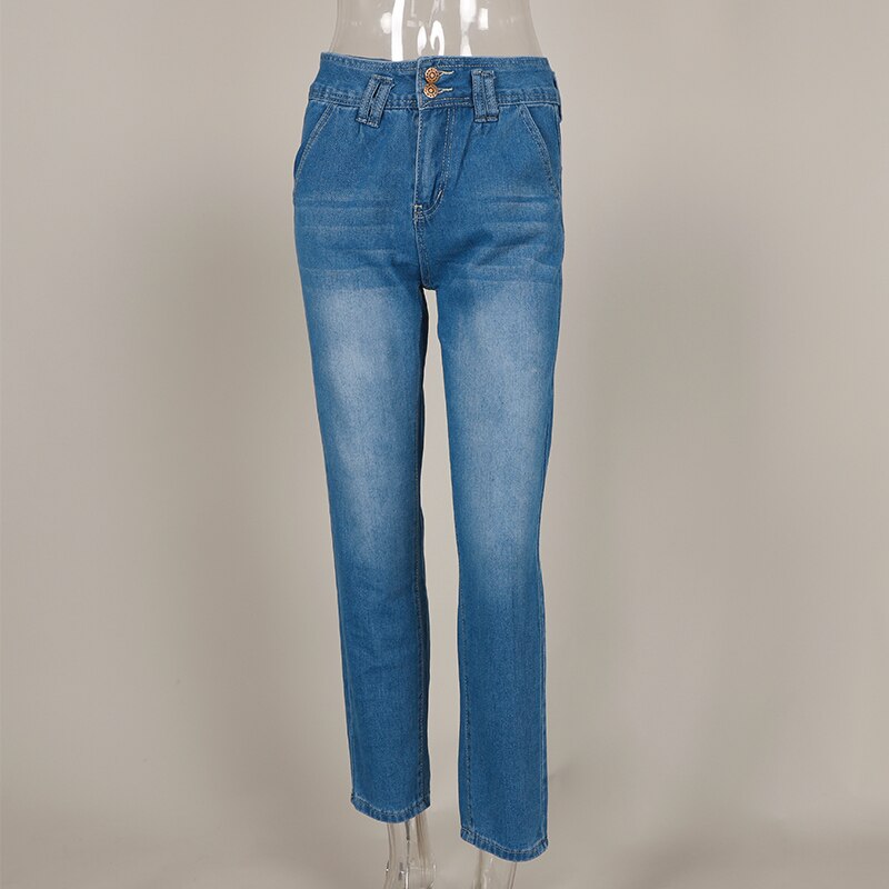Women's Blue High Waist Pencil Jeans Slim Button Pockets Ladies Denim Pants Autumn Vintage Streetwear Trouser Female Bottom: S