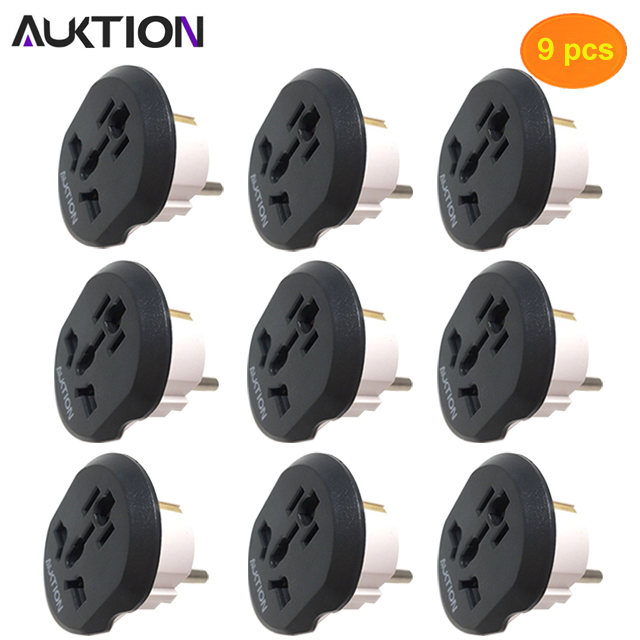 AUKTION Universal European Adapter 16A 250V AC Travel Charger Wall Power Plug Socket Converter Adapter for Home Office: 9 pcs black