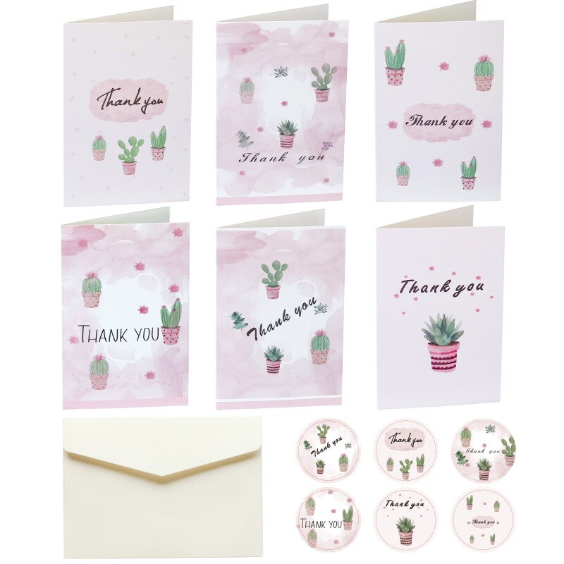 6 sæt blomsterkaktus tak gfit bryllupsfest invitation med konvolutter klistermærker tomme inde i postkort foldet lykønskningskort: 4