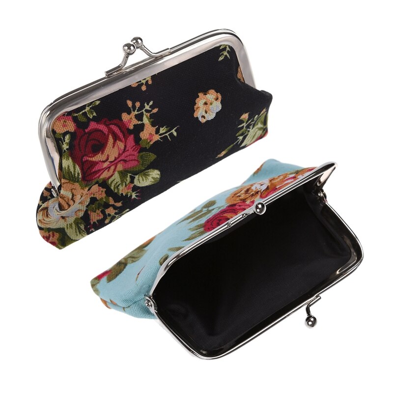 2 Pcs Canvas Hasp Purse Key Coin Wallet Bag(Blue) & (Black): Default Title