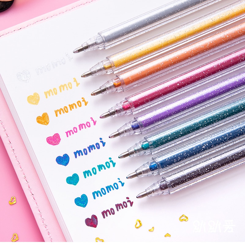 8 farver/sæt glitter pen highlighter farve skiftende flash markør gel penne tegning scrapbog album journal gør det selv brevpapir skole