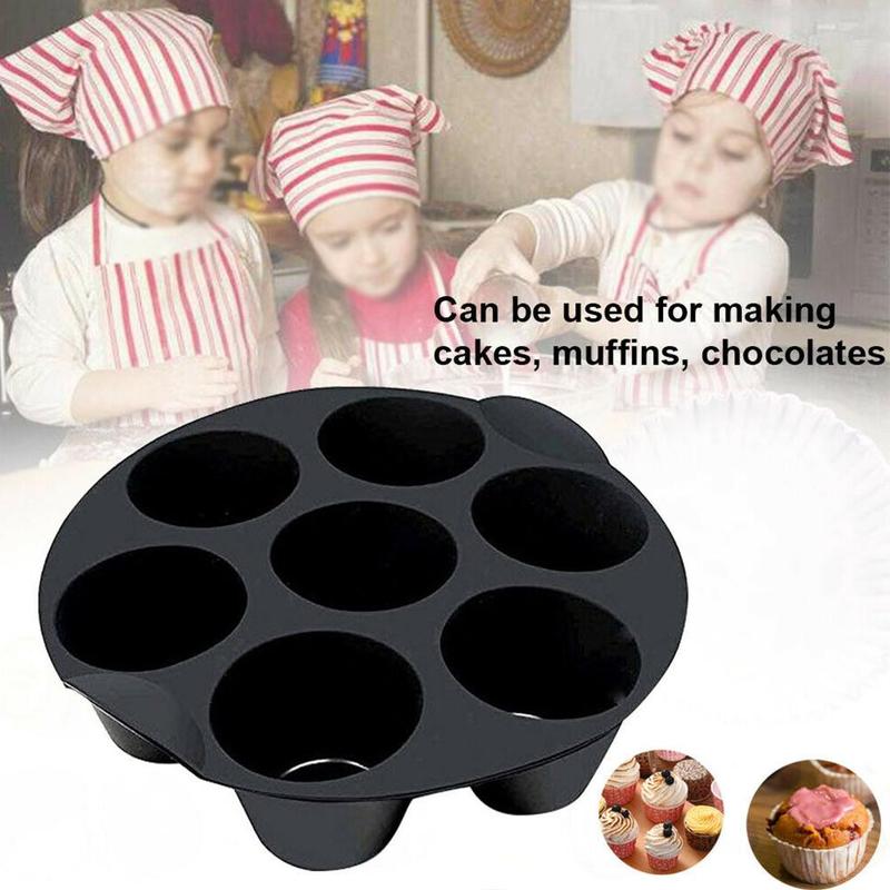 7 Gaten Siliconen Muffin Cake Cups Bakken Zwart Muffin Mallen Air 3.5-5.8 Friteuse Pan Fit Airfryer cupcake Accessoires