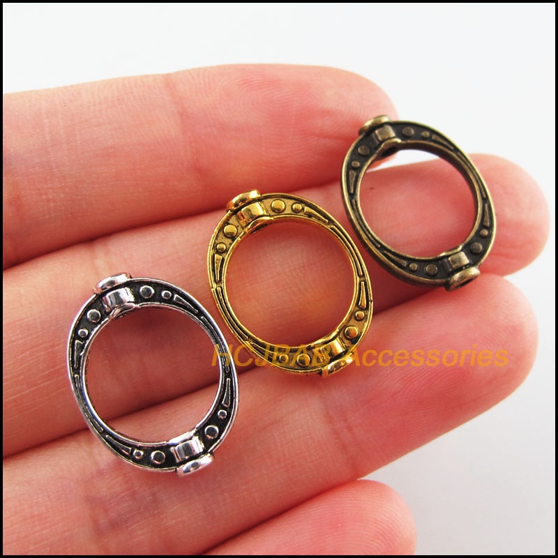 30 cuentas espaciadoras de marco ovalado chapadas en plata tibetana, oro envejecido y bronce, 14,5x19,5mm