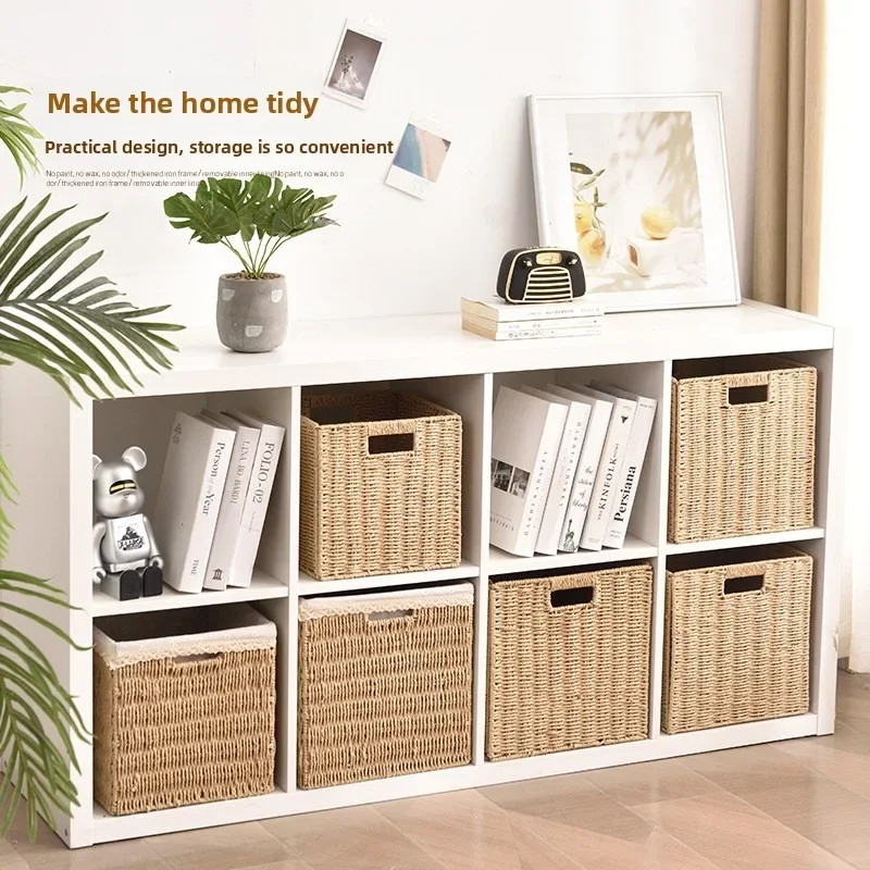 Storage Box Imitation Rattan Woven Lattice Cabinet Storage Basket Desktop Sundries Snacks Clothes Toys Woven Storage Basket
