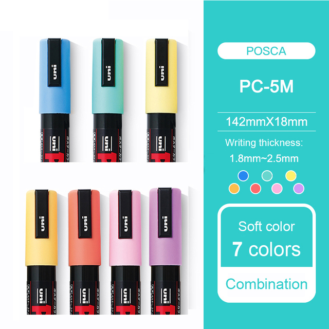 Uni Posca – ensemble complet de marqueurs de peinture acrylique, stylos PC-1M PC-3M PC-5M 7/8/12/15/24/29C pour peinture sur roche, Frabric, verre/métal, Graffiti: Couleur rose