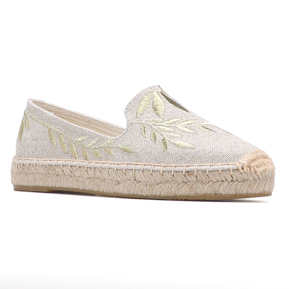 Runde Kappe Frauen Espadrilles Flache Schuhe 2022, Echte Plattform Gummi Unterhose-an lässig Blumen- Zapatillas Mujer Sapatos hanf: Beige / 7