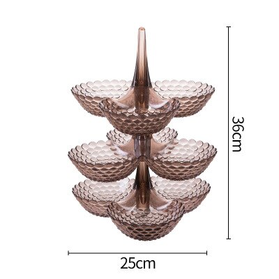 European Fruit Plate Multilayer Stacking Plastic Storage Fruit Tray Household Candy Plate Dried Fruit Box: 3 layer brown