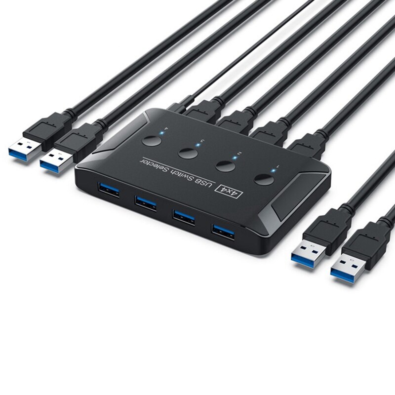 USB KVM Switch 4 in 4 Out USB 3.0 Switch with Extension Cable Keyboard Mouse Printer U Disk Sharing Splitter: Default Title