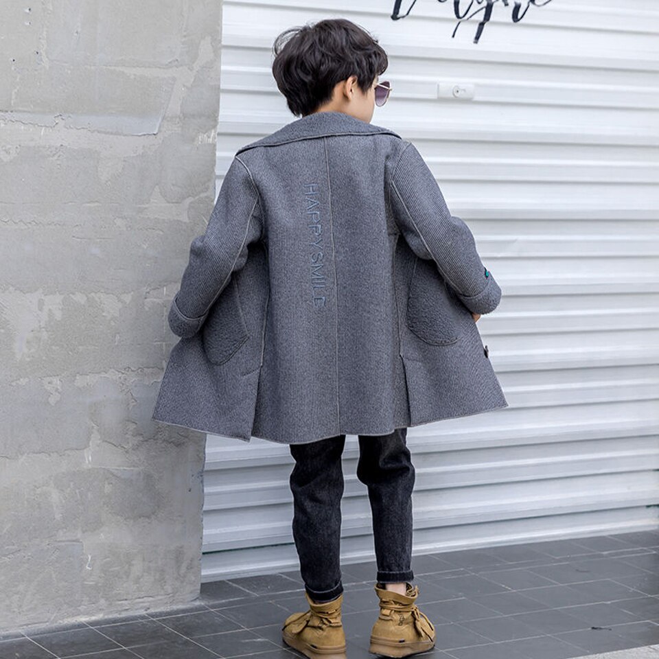 Manteau d'hiver en laine pour garçons | Vêtements d'extérieur épais, Style anglais, longue veste en laine, manteaux chauds pour enfants