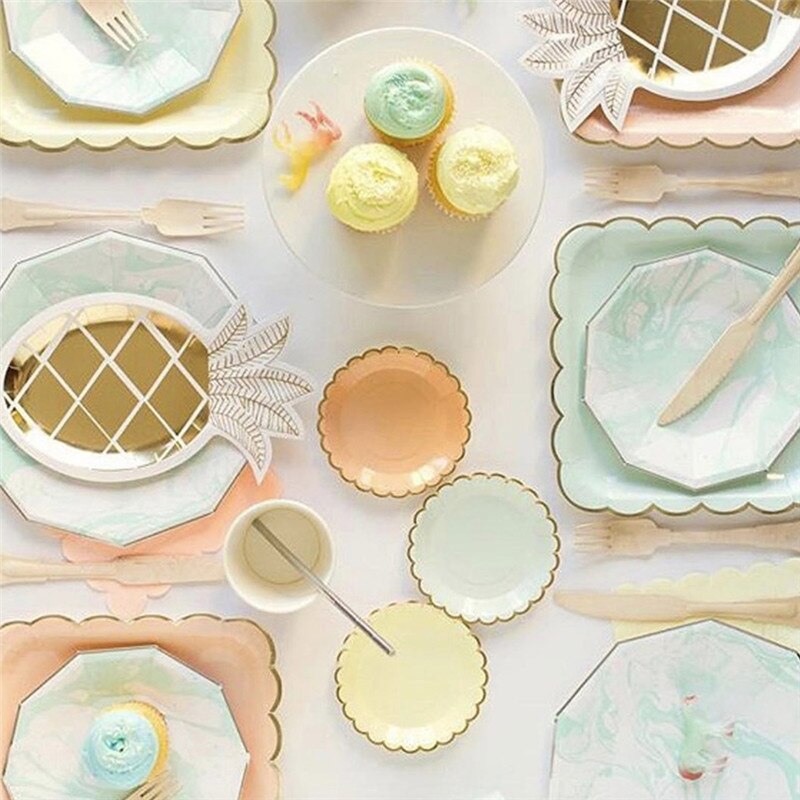 8 stks Gouden Wegwerp Ananas Papieren Borden Goudfolie Ananas eenmalige Platen Wedding Kid's Birthday Party Carnaval levert