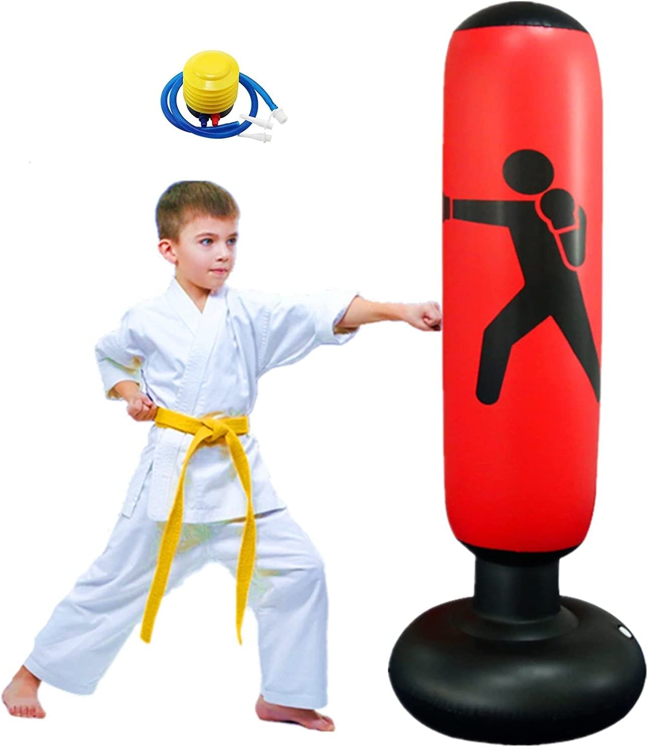 Punching Bag Kids Freestanding Boxing Bag Inflatable Kids Boxing Set Bounce Back for Practicing Karate MMA Fitness: Yellow