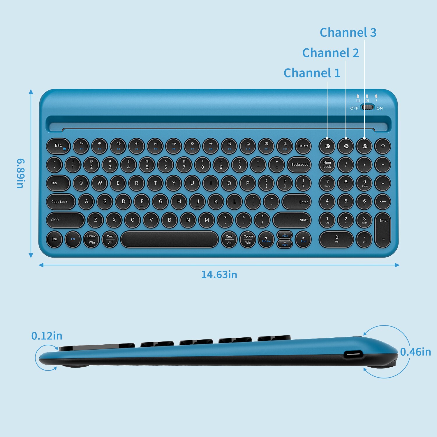 Jelly Comb-teclado inalámbrico recargable con Bluetooth, dispositivo múltiple para iPad Air, Mac OS, teléfono, tableta, PC, Smart TV, Android