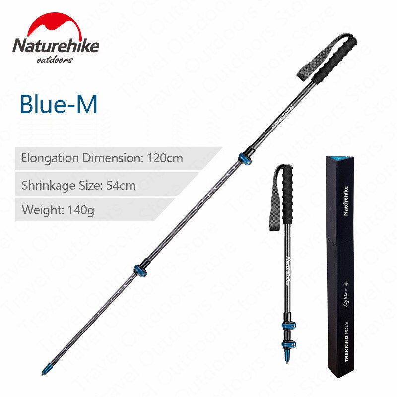 Naturehike – bâton de marche ultraléger en Fiber de carbone, 135g, 3 sections, Portable, verrouillage extérieur, randonnée, escalade: M-Blue