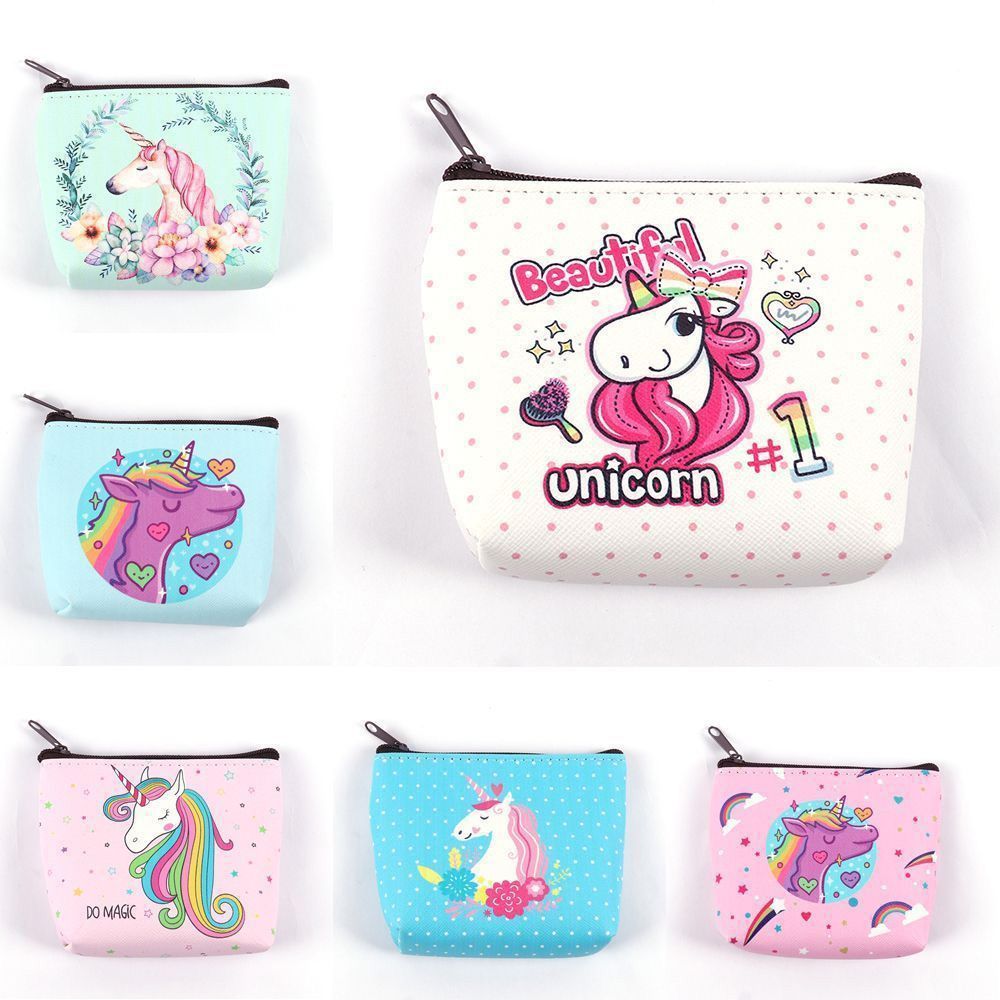 Monedero de unicornio para niñas, Mini Cartera de PU con patrón de dibujos animados, estuche monedero con cremallera, de Navidad para estudiantes, 1 ud.