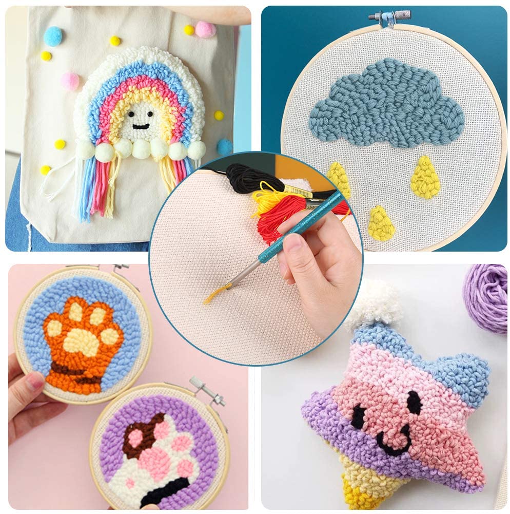 KAOBUY 24 Pcs Punch Needle Embroidery Kits And Embroidery Thread With Instructions For Embroidery Cross Stitching Beginners