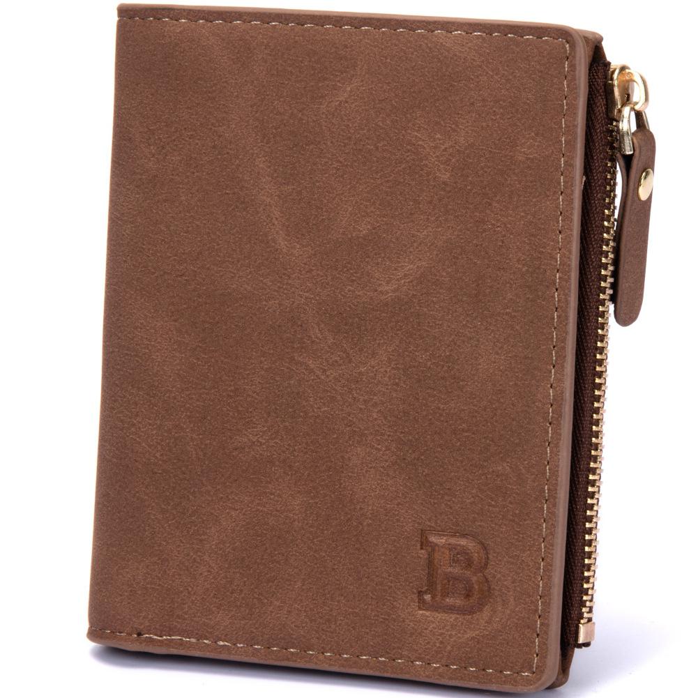 Hommes court mat portefeuille en cuir synthétique polyuréthane Horizontal carré sac à main ID carte bancaire Photo porte-monnaie: Coffee color