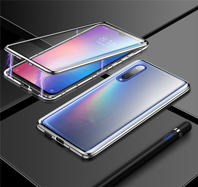 Magnetic case on the For samsung Galaxy A50 a70 a30 a20 a 30 50 70 Double sided Glass a305F a205F a505F a705F Metal coque: a30 / silver
