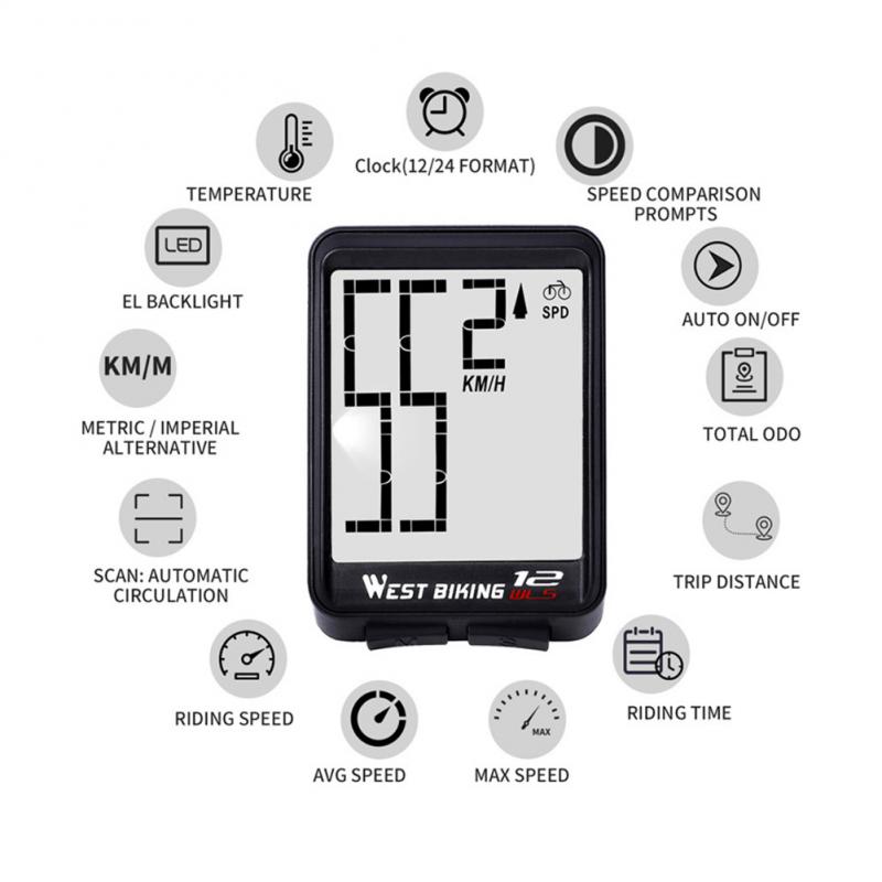 Bike Speedometer Wireless Large Character Code Table Large Screen English Waterproof Luminous Sports Sensors MTB Speed Meter