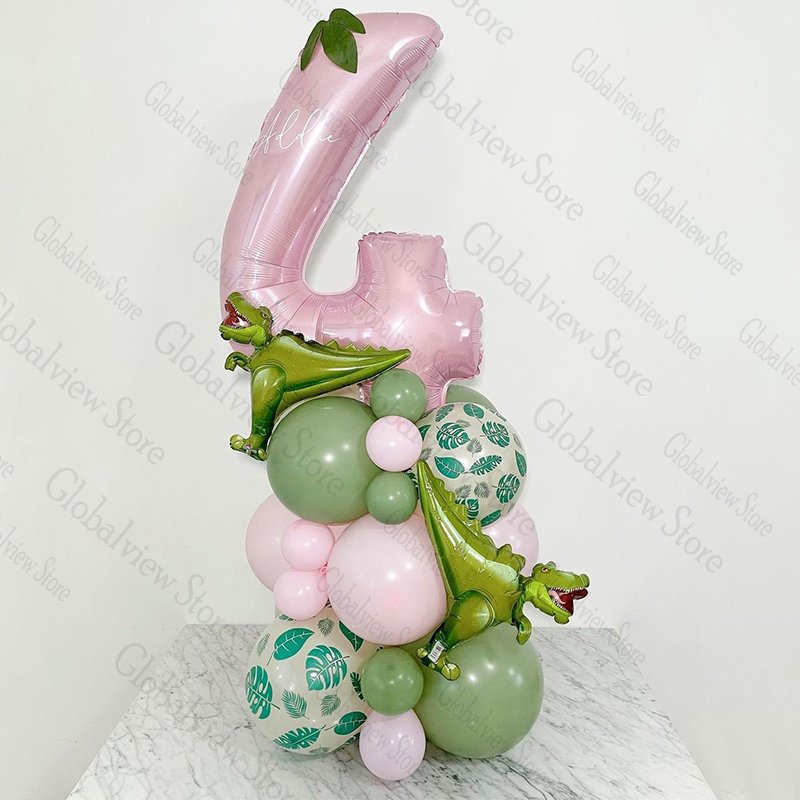 Roze dinosaurus ballon set Dino folie ballon boeket Dino thema verjaardagsfeestje decor meisje 3e verjaardag digitale nummer ballon