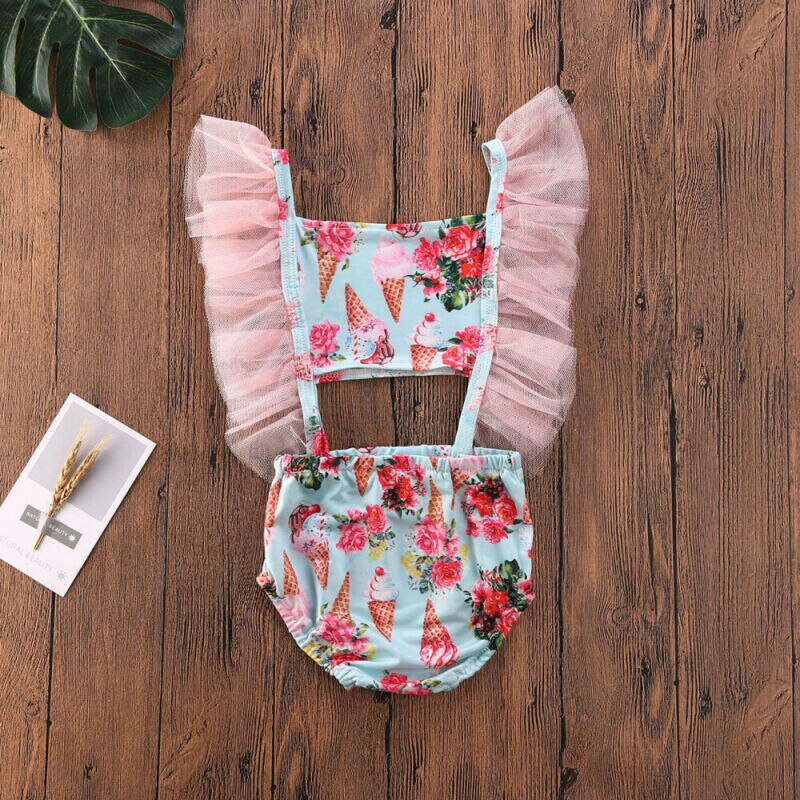 Toddler Baby Girls Bikinis Cute Kids Lace Ice Cream Swimwear Bathing Suit Bikini Beachwear Swimsuit Swimming Clothes