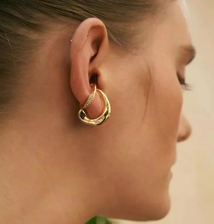 HUANZHI2020 Gold Metal Oor Manchet Oorbellen Zonder Piercing Geometrische Kraakbeen Oorbellen Voor Vrouwen Meisje Sieraden