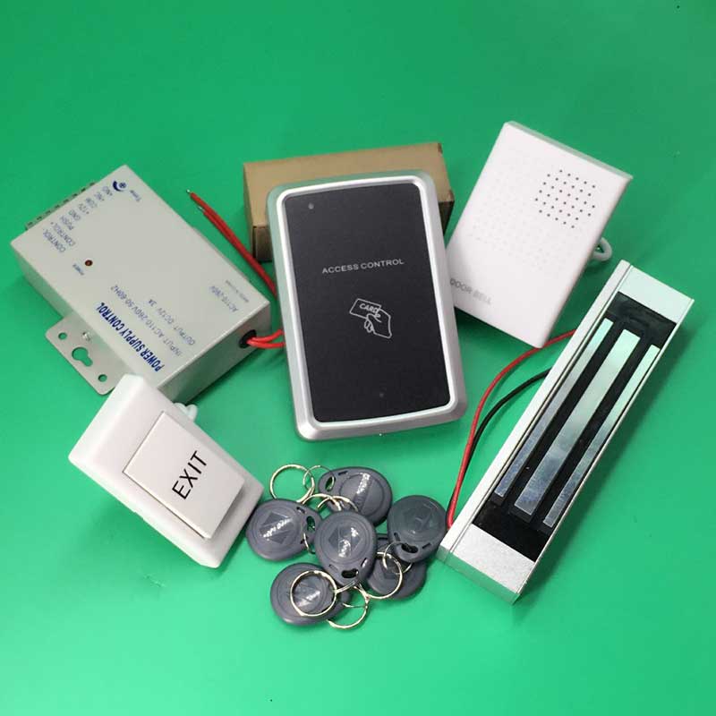 RFID Access Control System Kit Wooden Door Set+300LBS Eletric Magnetic Lock+ID Card Keytab+Power Supplier+Exit Button+DoorBell