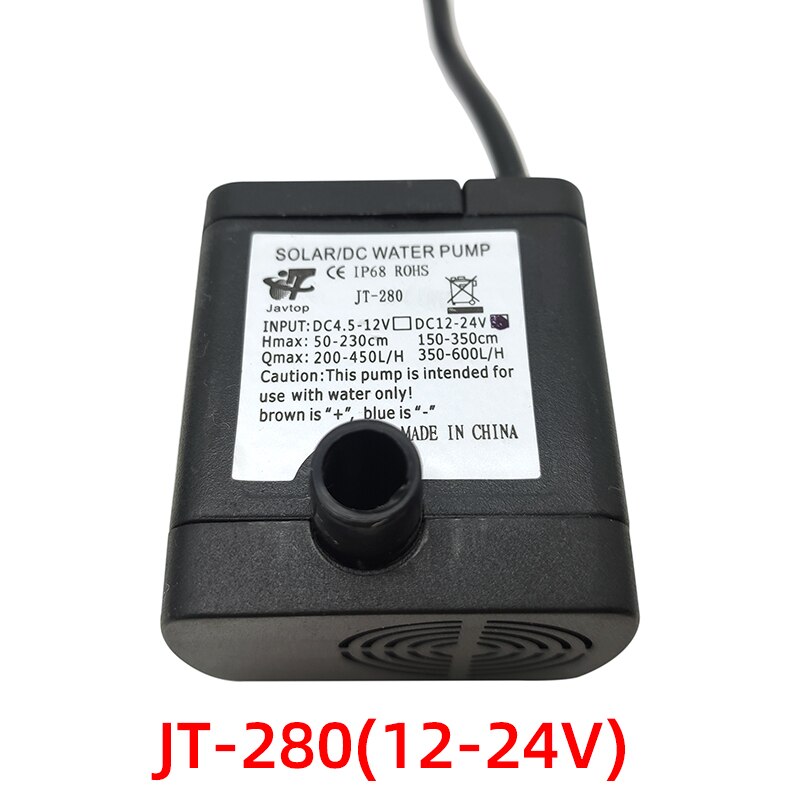 Jt -280 jt-280a 12v 24v dc 15w 650l/ h nedsænkelig enkelt sugepumpe mini elektrisk vandpumpe: Jt -280-24v