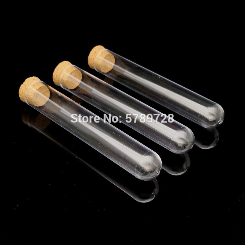 50pcs 18x105mm Lab Clear Plastic Test Tubes With Corks Stoppers Caps Wedding Favor Tube Laboratory School