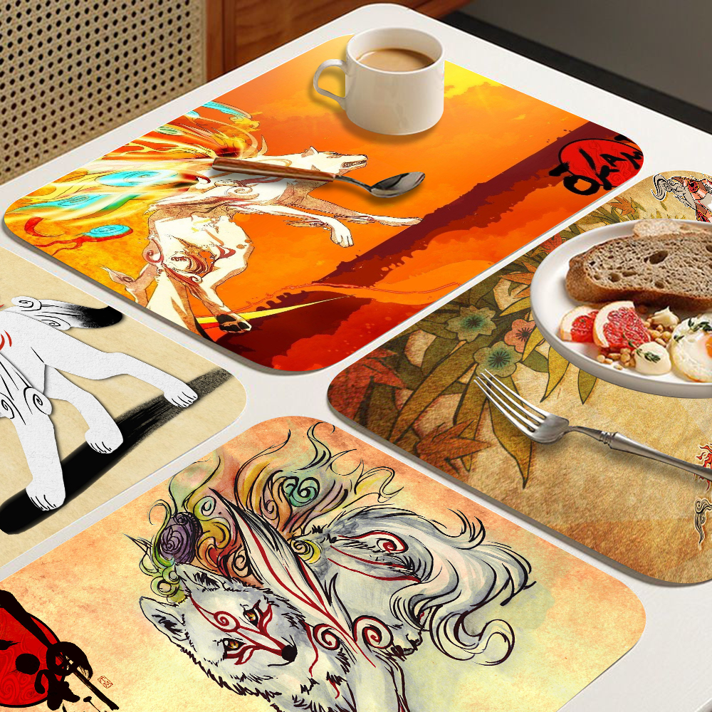 Jeu vidéo Okami Japanese Culture Kitchen Proximity Ining Polymers, Non-ald Drain Dish Mats, Coffee Pad, Heat Degree Napperon, Dinnerware