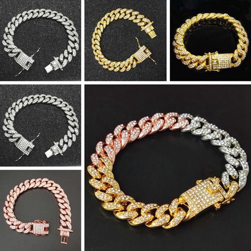 Mannen Zirkoon Curb Cubaanse Link Armband Hip Hop Sieraden Rose Goud Zilver-Plaat Kleurrijke Dikke Zware Materiaal Iced Keten armband