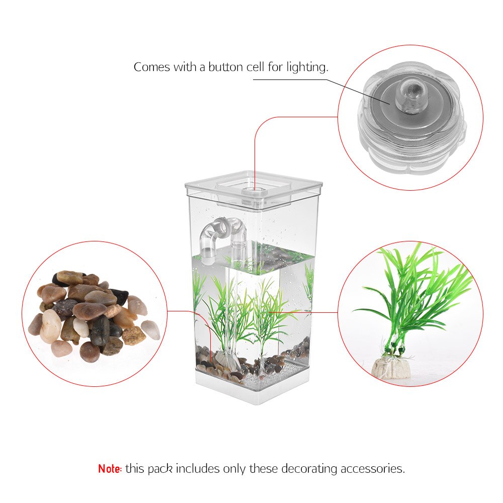 mini akvarium fisketank med ledet lampe fiskekamp sylinder selvrensende liten akvarium akryl skrivebord akvarium boks
