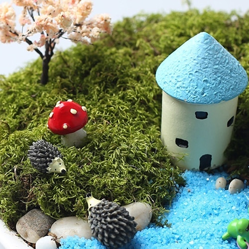 ! 3 st/set älva trädgårdstomtar mossa terrarium harts hantverk dekorationer konstgjord mini igelkott med röd prick svamp