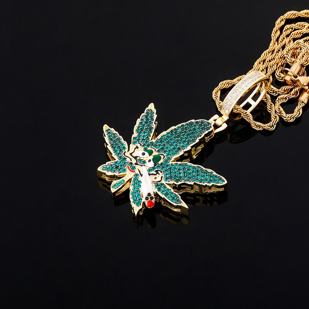 TOPGRILLZ Green Maple Leaf Anhänger Eis Aus Zirkonia Anhänger Bling CZ Charme Hip-hop Schmuck