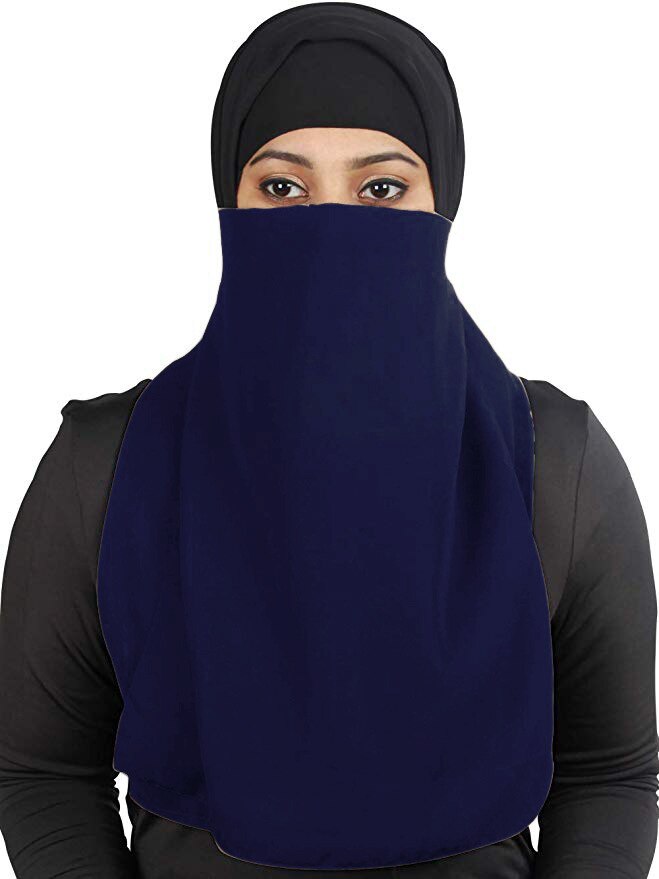 Muslim Women Veil Islamic Face Cover Arab Prayer Hijabs Hat Cap Full Cover: Dark Blue