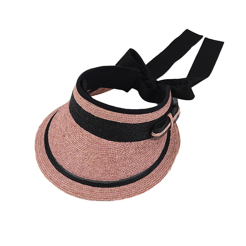 Uspop Raffia Zon Hoeden Zomer Hoeden Natuurlijke Raffia Stro Hoeden Vrouwen Strand Hoeden Zonneklep Caps: Roze