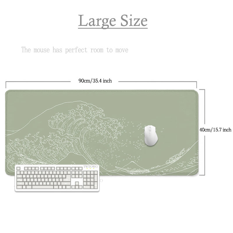 Grünes japanisches Wellen-Mauspad Gamer XL HD Large Home Mousepad XXL Mechanisches Tastaturpad Büro Naturkautschuk rutschfest