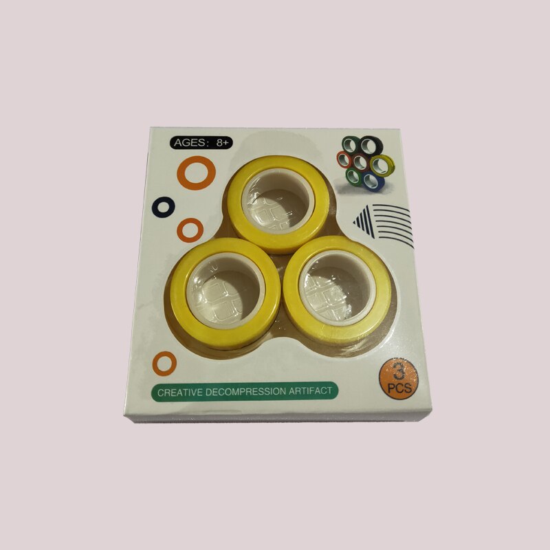 Anti-stress magnetiska magiska ringar packa upp leksaker för magiker trick rekvisita dekomprimering magiska trick små ornament: Gul