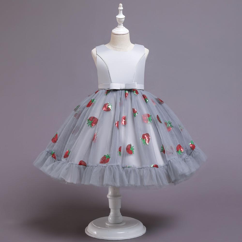 Jul kjole nederdel børn prinsesse kjole europæiske og amerikanske paljetter jul jordbær show aften kjole: Grå