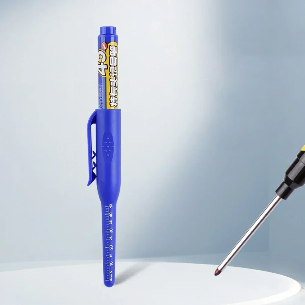 12-1 Uds. Rotuladores multiusos de 45mm de profundidad con agujeros, puntas largas, rotuladores impermeables para baño, carpintería, bolígrafos de carpintero de cabeza larga: YELLOW