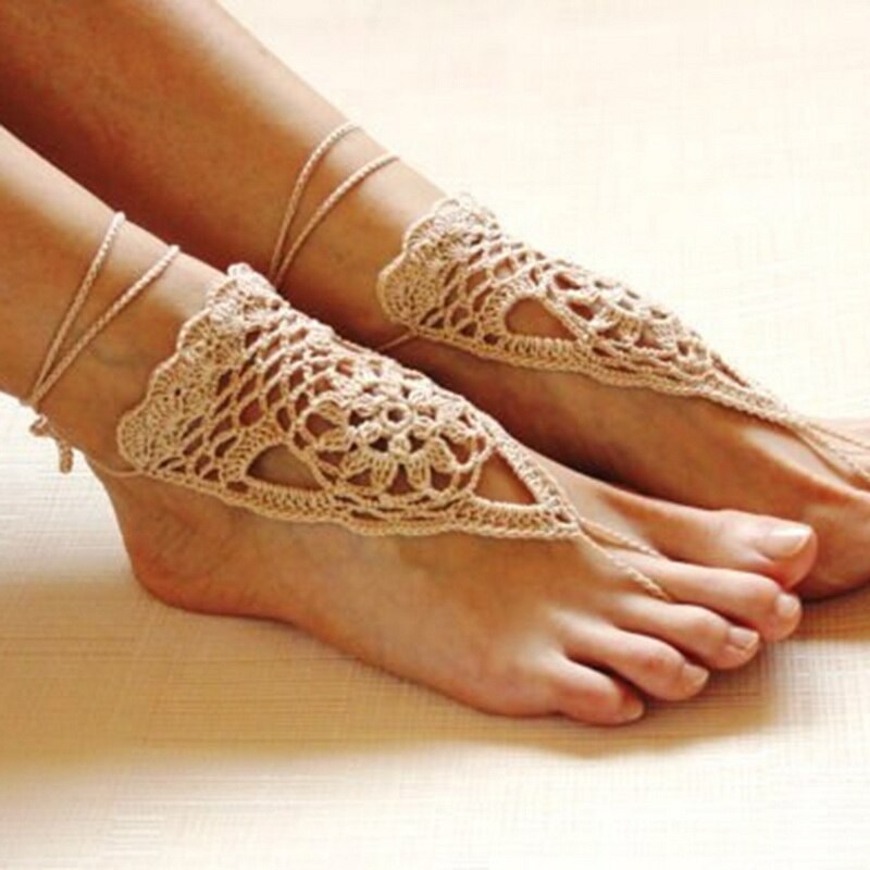 Sfit Strand Hochzeit Elfenbein Häkeln Hochzeit Barfuß Sandalen nackt Schuhe Fuß Schmuck Yoga Schuhe Strand Braut Fußkettchen