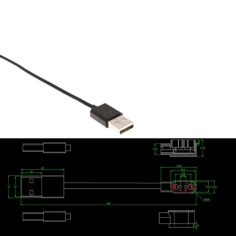 Kx4a 80cm usb-ladekabel für smartwatches mit magnetstecker und 2.84mm smart-armbändern