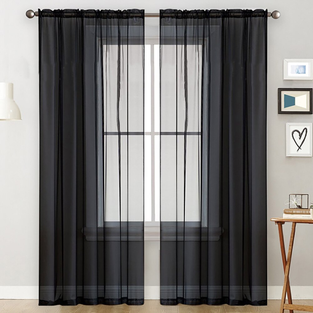 Moderne fenster tüll vorhänge für wohnzimmer schlafzimmer Organza Schleier vorhänge Hotel Dekoration blau weiß rosa grau schier vorhänge: Schwarz / 1.4mx2.6m