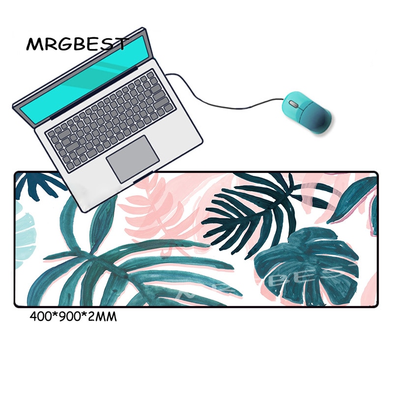 MRGBEST XL XXL Green Pink Banana Leaf Plant Gaming Speed Mouse Pad Gamer Locking Edge Keyboard Mat for CS GO LOL Dota Game