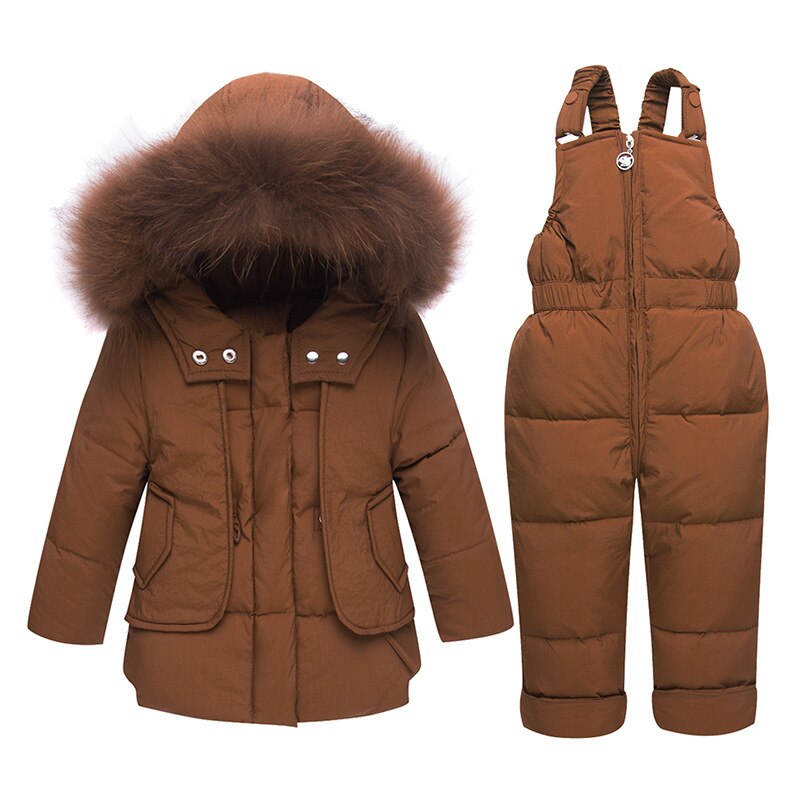Winter Baby Baby Pak Dikke Warme Kids Donsjack Jas Jumpsuit Kinderen Meisjes Kleding Set 1-4 Jr jongen Snowsuit Kleding: Caramel / 12m