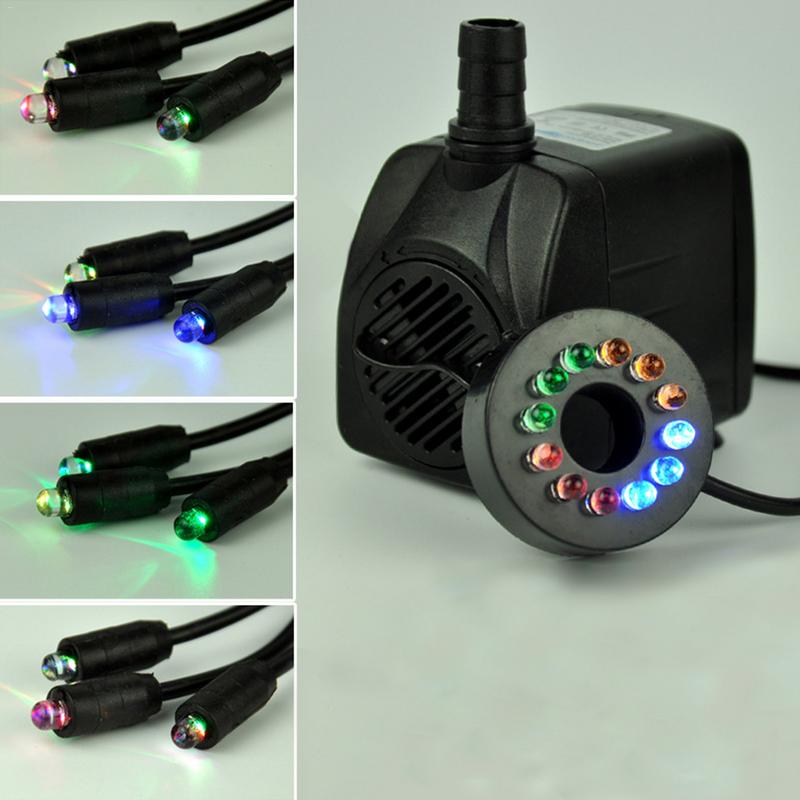 16w aquarium dompelpompen met eu-stekker, mini stille circulatiefonteinpomp, 12 lampen,  +3 lampen, kleurrijk ledlicht