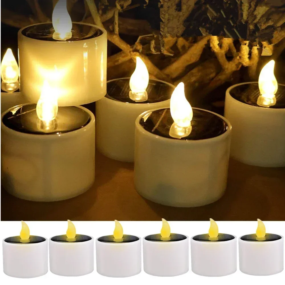 Velas solares de luz nocturna para jardín, lámpara de vela sin llama parpadeante, 6 piezas: Small