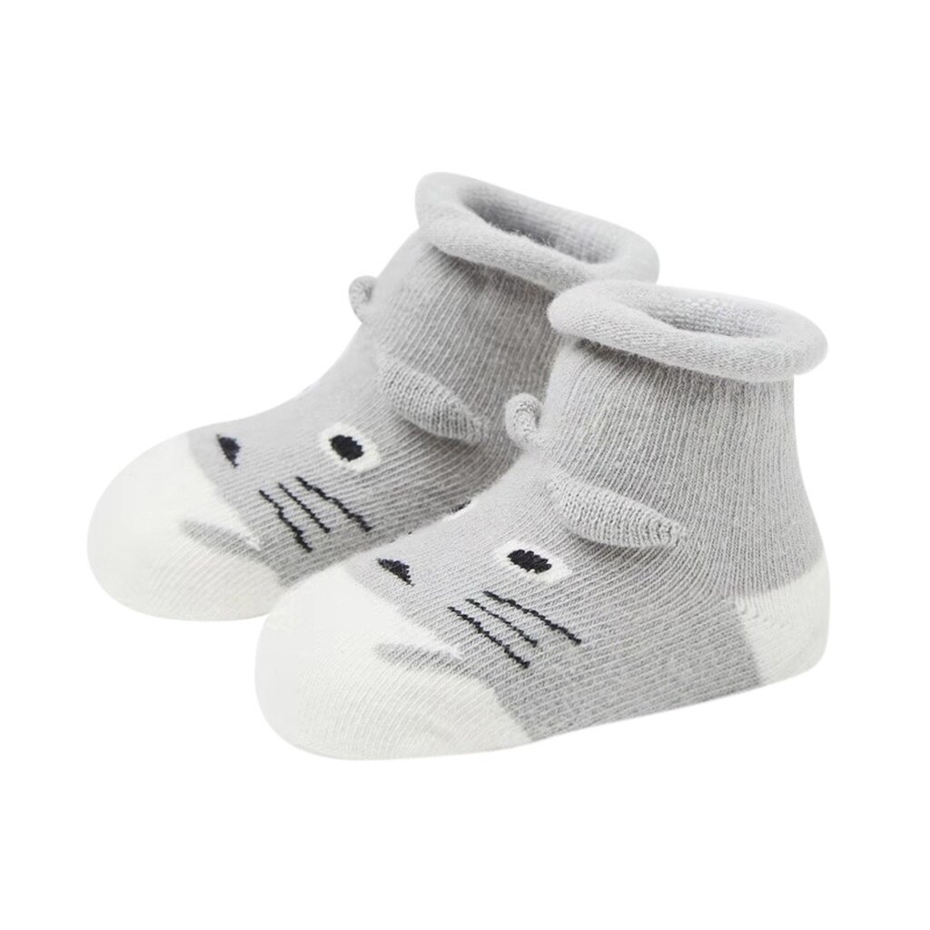 freundlicher Kleinkind Kleinkind Baby Jungen Mädchen Karikatur Tiere Anti-Unterhose Gestrickt Warme Socken Kleinkind Weiche Socken Baby Kleidung Zubehör: grau / M