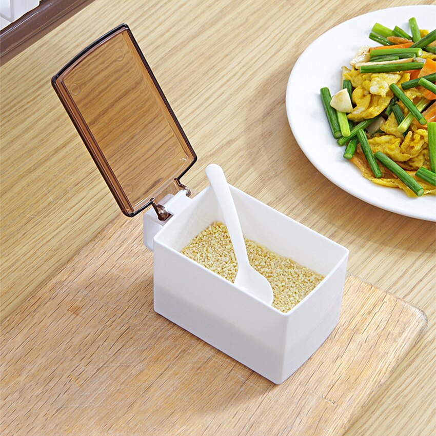 3/4 Grids Food Seasoning Box Container Kitchen Tools Wall Mounted Spice Boxes Salts Can Storage Bottle Seasoning Jar With Spoons