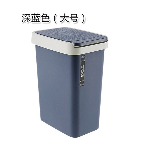 Rectangular trash can plastic press type with lid waste bin bedroom living room kitchen garbage bathroom paper basket mx7271056: Deep blue-L